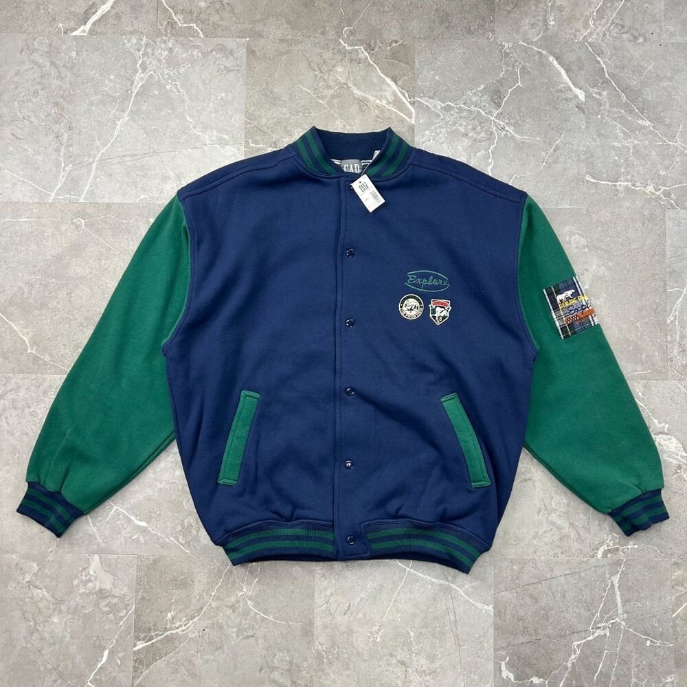 Vintage Gap Bomber Jacket Mens Large‎ Explore Patch Colorblock Flannel Lined